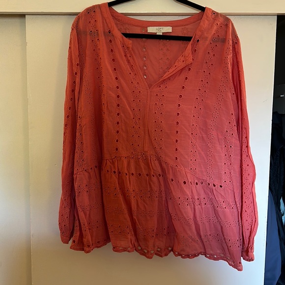 Loft size 22 coral eyelet lace top. Euc - Picture 2 of 8